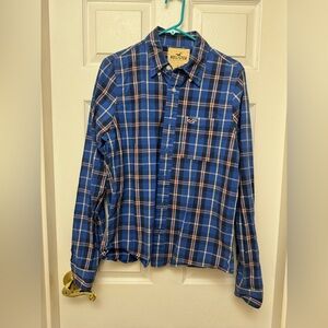 Hollister Men's Blue Plaid Long Sleeve Button Down Collared Shirt Size L EUC